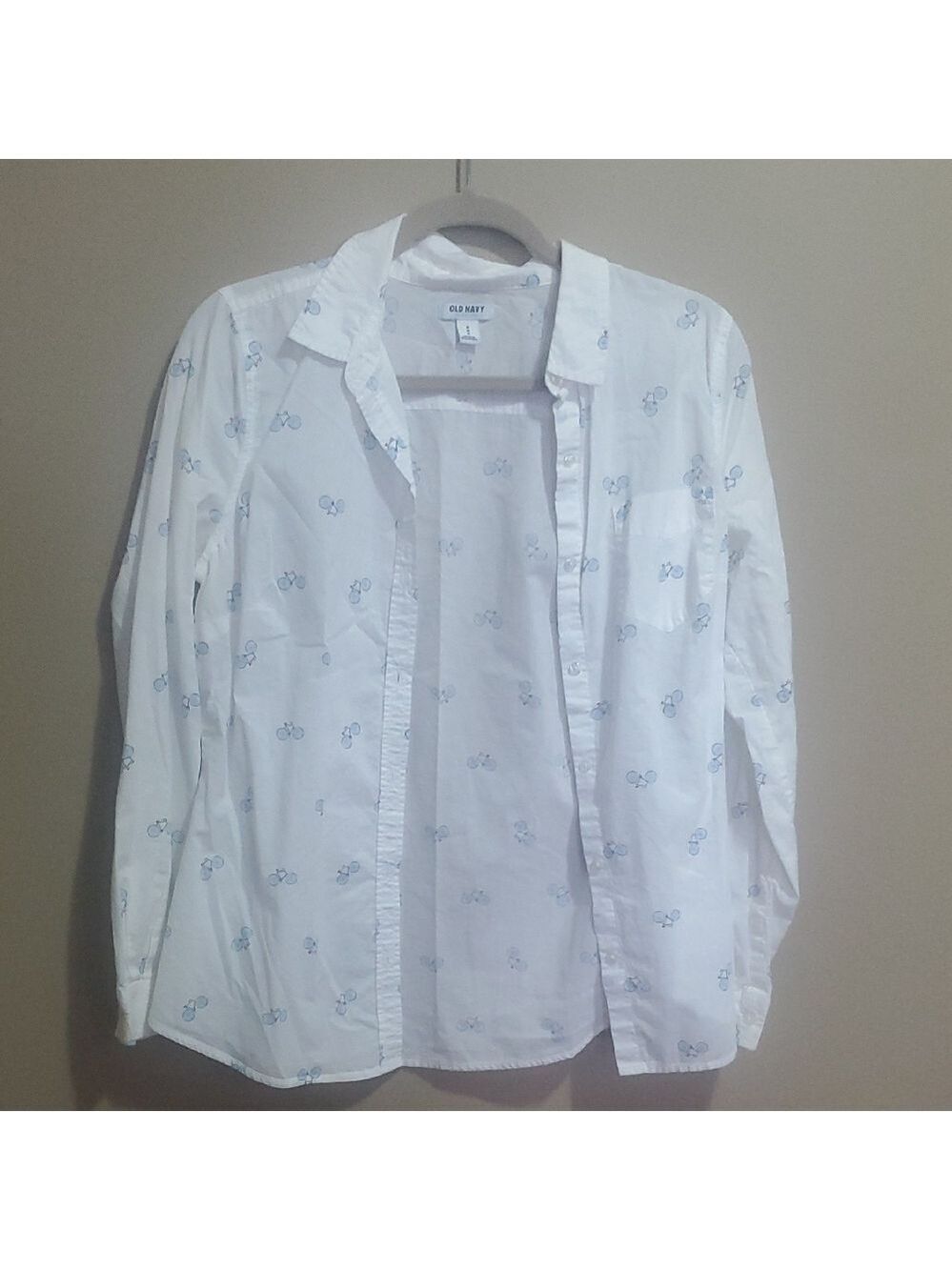 Old Navy White and Blue Womans Button Down Shirt Size Medium